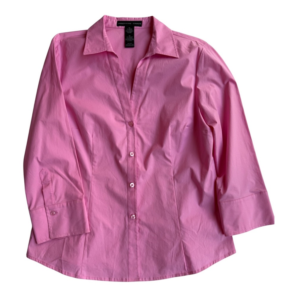 Josephine Chaus Womens Party Pink 3/4 Sleeve Button Down Shirt Size 12 Stretch